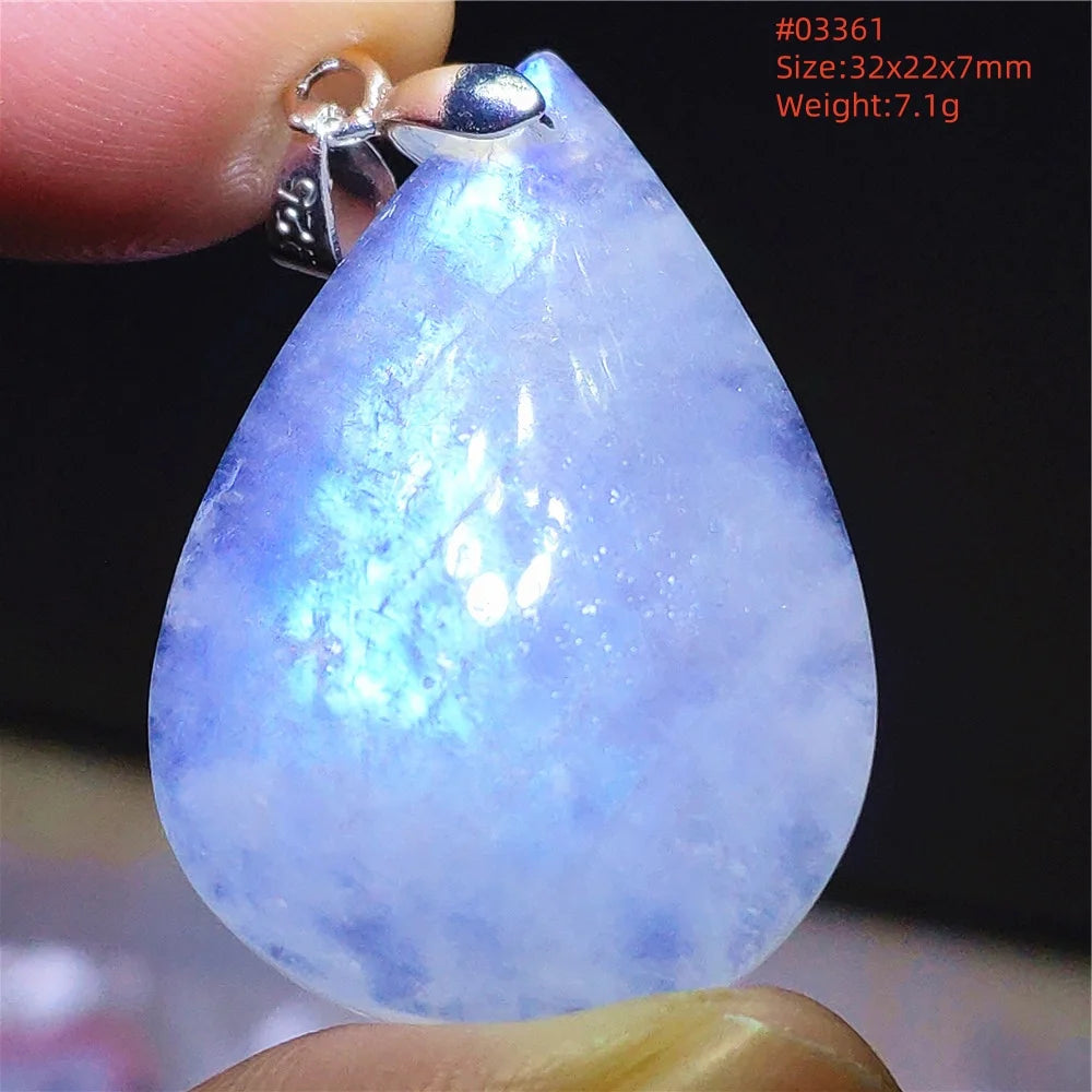 Natural Moonstone Blue Light Pendant Oval Beads Women Men Necklace 925 Silver Moonstone Pendant AAAAAA