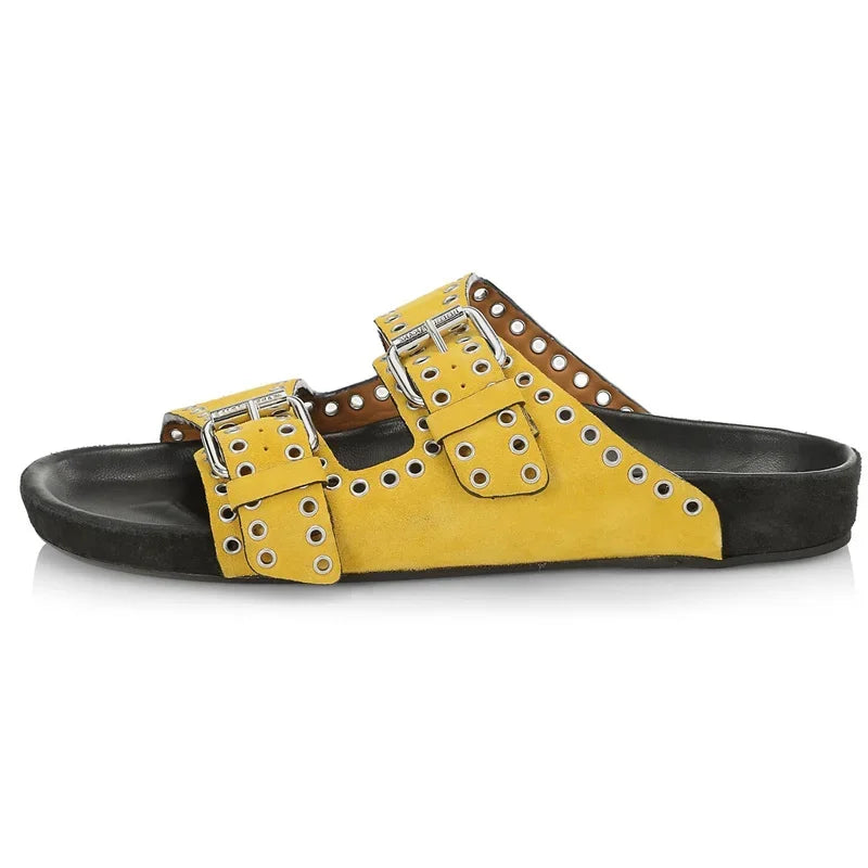 Sandals Woman Summer 2024 Beach Open Toe Slippers Flat Shoes Sandals Unisex Buckle Rivet Decoration Slip On Roman Big Size 43