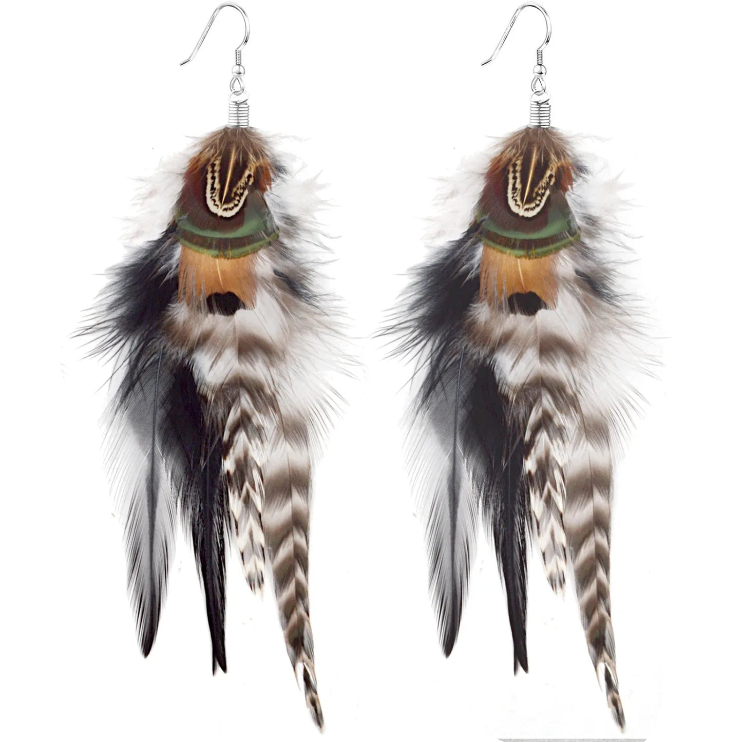 Bohemian Long Feather Earrings for Women Handmade Tassel Dangle Earrings Handmade Feathers Statement Dangling Earring Hooks