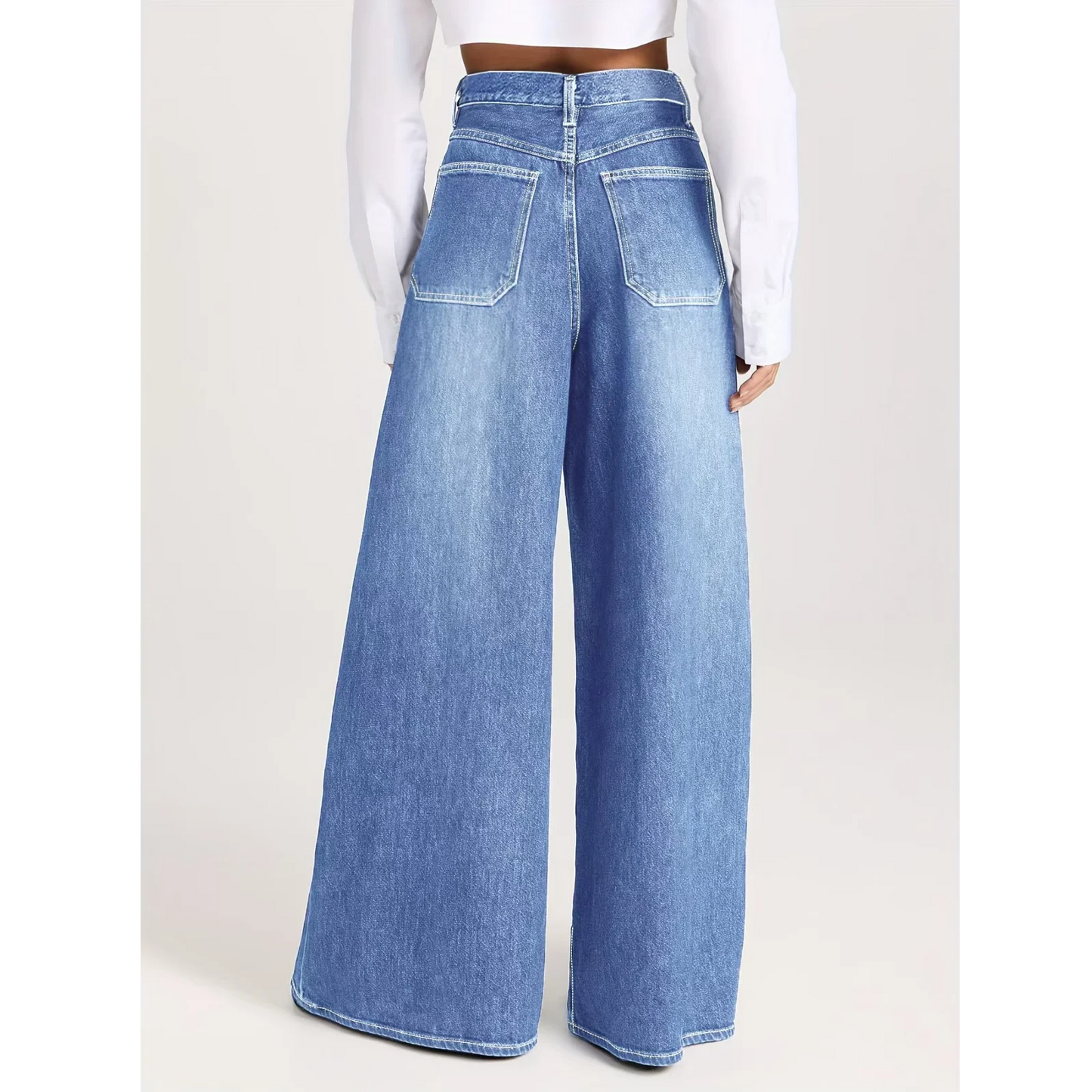 Women's High Waist Wide Leg Jeans Stretchy Retro Loose Straight Denim Streetwear Trousers Ladies Fashion Casual Bootcut Pants