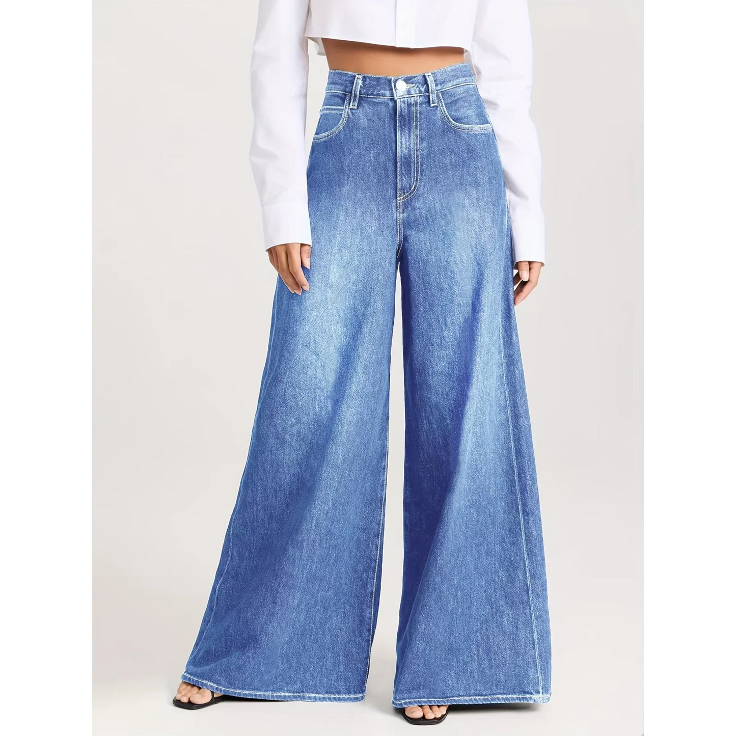 Women's High Waist Wide Leg Jeans Stretchy Retro Loose Straight Denim Streetwear Trousers Ladies Fashion Casual Bootcut Pants