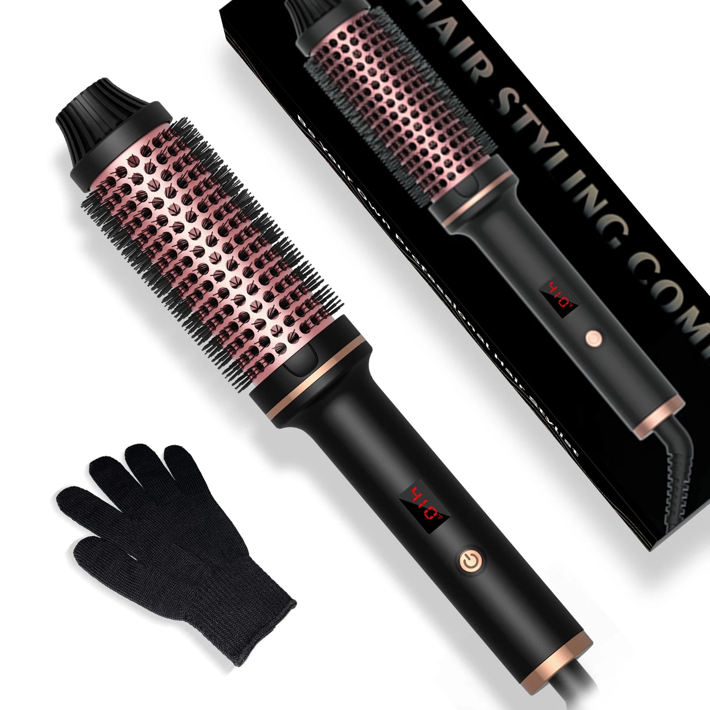 Thermal Brush Ionic Heated Round Brush, Hot Hair Curling Iron with 10 Temp Settings, 30s Fast Heated for All Hair Types, Black