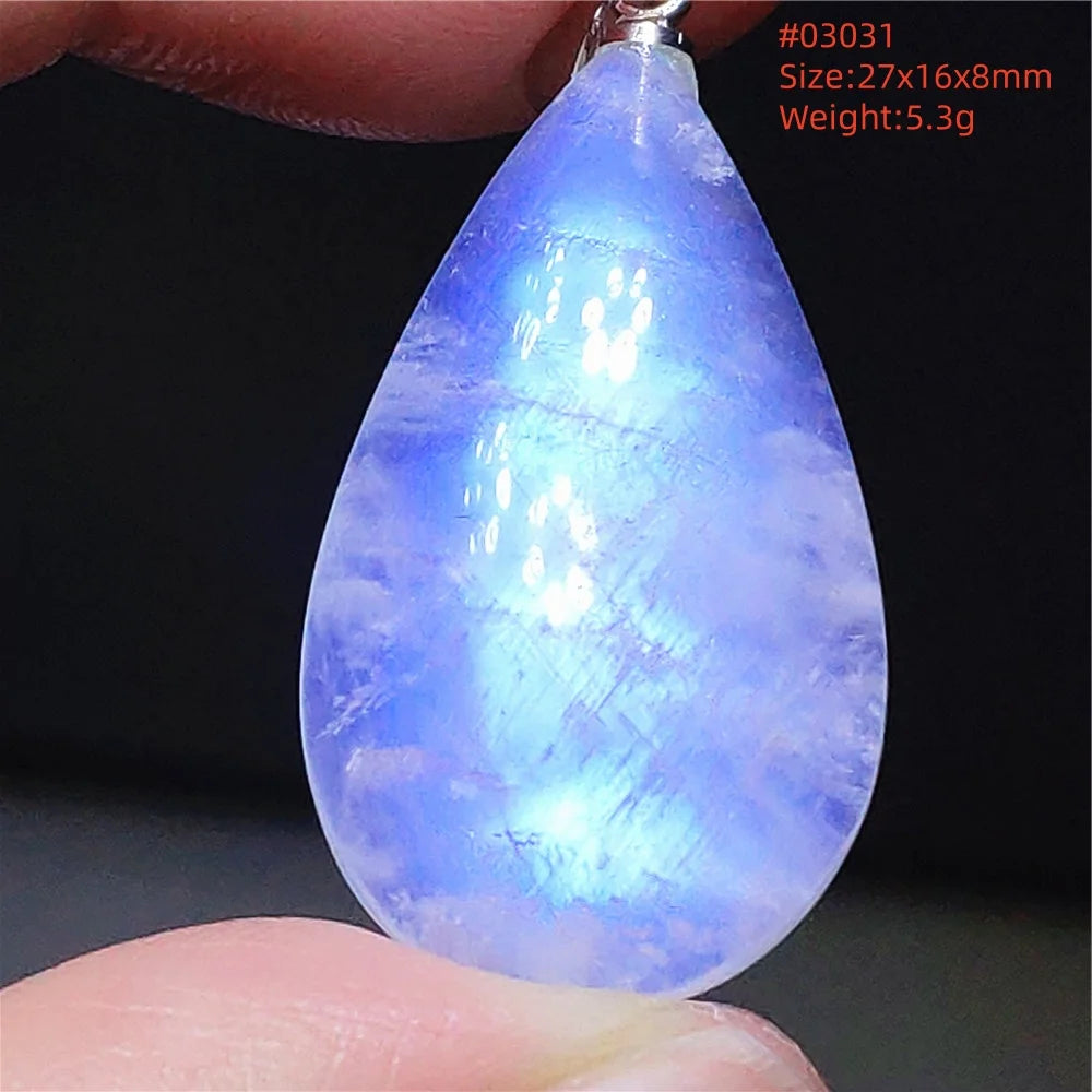 Natural Moonstone Blue Light Pendant Oval Beads Women Men Necklace 925 Silver Moonstone Pendant AAAAAA