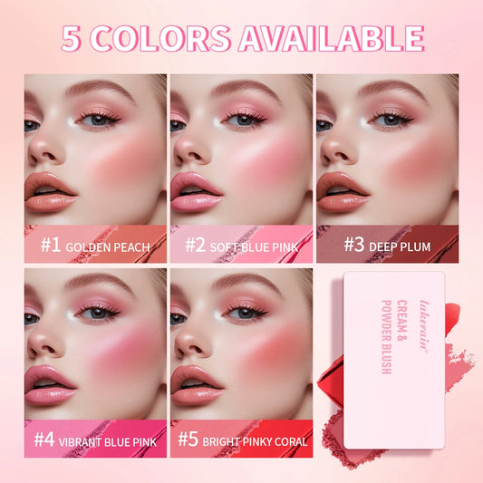 Waterproof Cream & Powder Blush 5Colors Matte Dewy Rosy Blush Makeup Pan Long-lasting Wearing High Natural  Blush Cosmtics