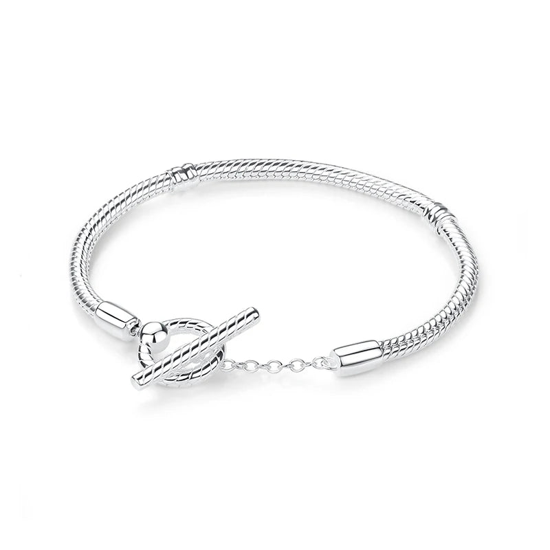 Original 925 Sterling Silver Bracelet for Women Charms Beads Rose Gold Heart Bracelets Bangles Snake Chain Luxury Jewelry Gift