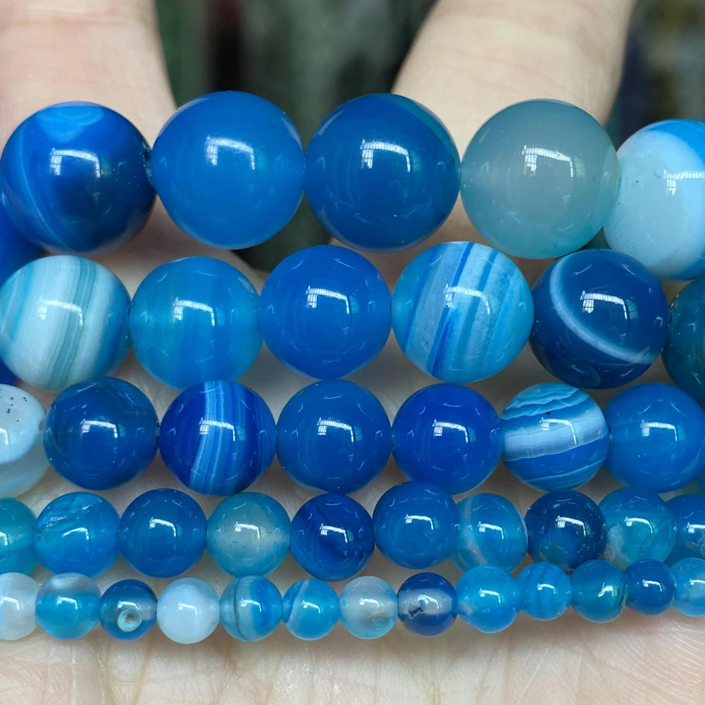 4/6/8/10mm Natural Blue Stripe Agate Stone Beads Round Loose Spacer Beads For Jewelry Making DIY Bracelet Necklace Handmade