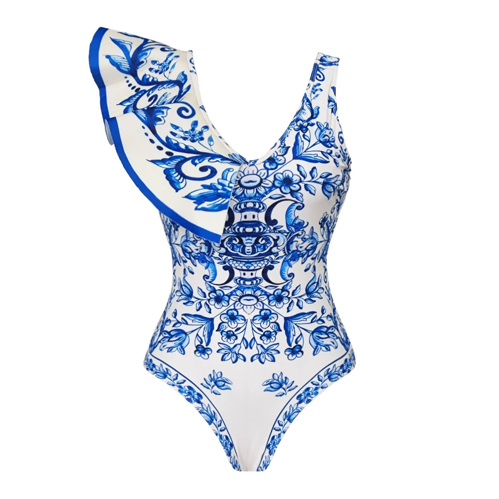 2024 New Sexy Ruffle Bikini Set Printed Brazilian Biquini Women Swimwear Skirt Bathing Suit Girls Summer Beachwear Dress