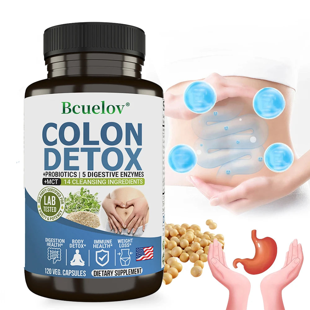 Colon Cleanser and Detox for Digestive Support - with Probiotic, Psyllium Husk Powder for Gut Health, Metabolism, 120 Capsules