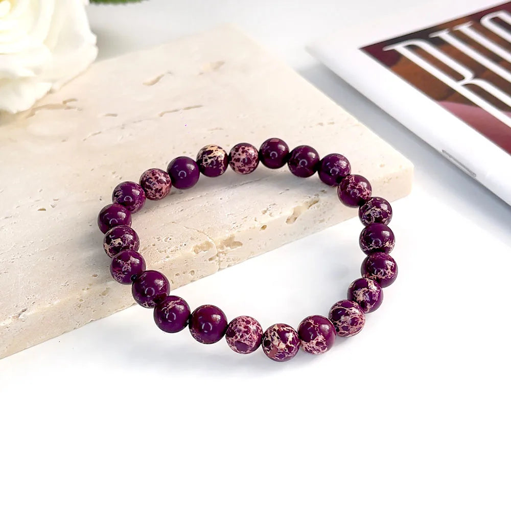 Natural Stone pink zebra Beaded Bracelet 6/8mm Dalmatian Jasper Rhodochrosite Agate Bracelet Gemstone Beads Bracelet