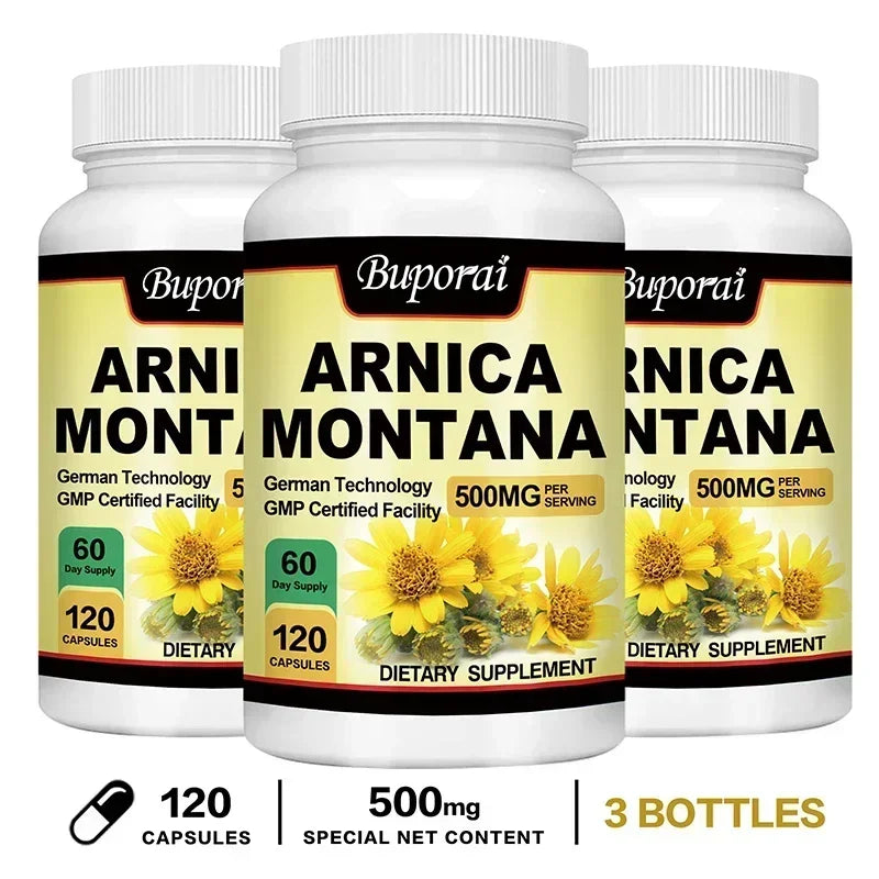 Arnica Montana Capsules - Relieves Bruises and Swelling, Muscle Pain and Stiffness, Natural Ingredients, Non-GMO