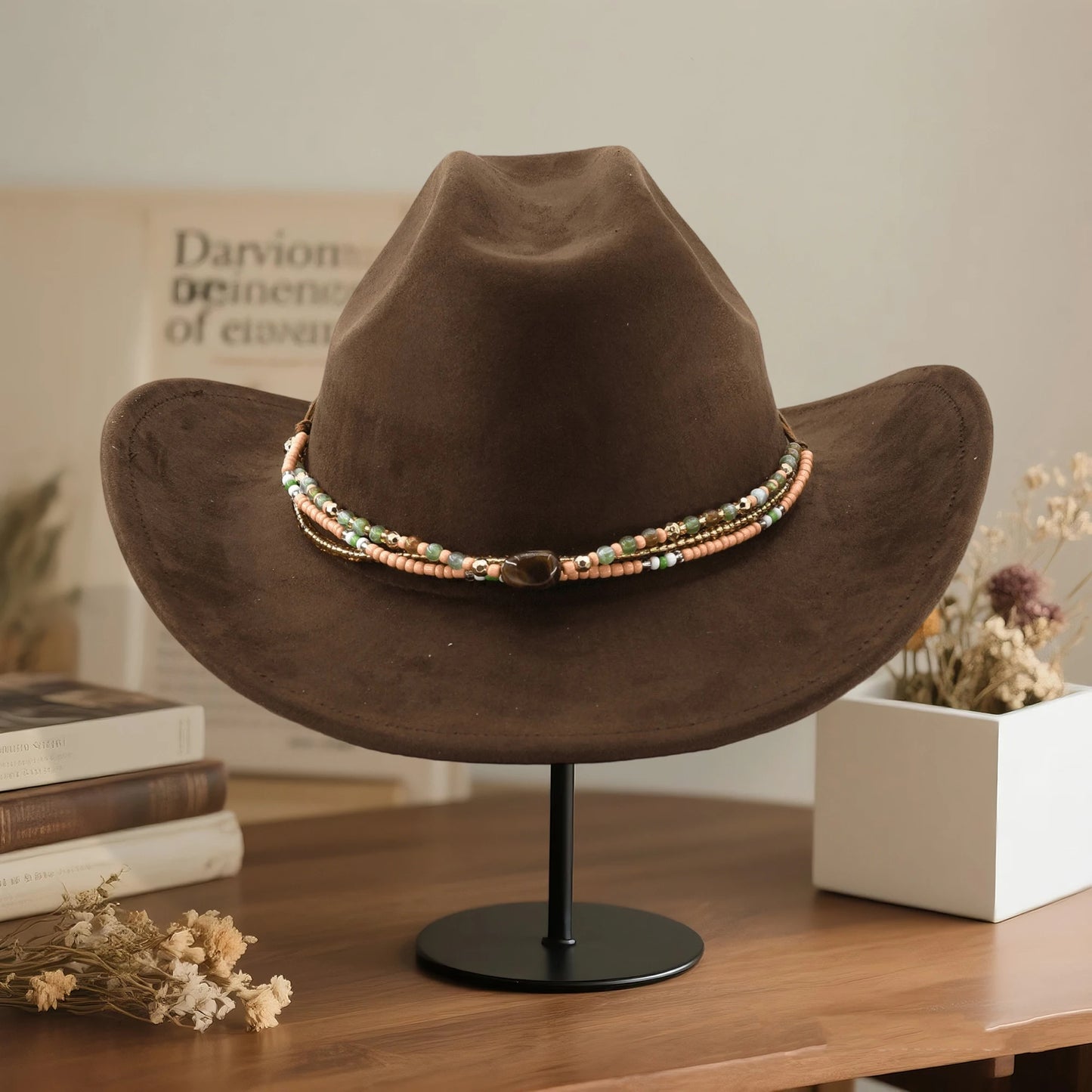 Chic Boho Fedora Hat with Embellished Band Vintage Wide Brim Panama Hat for Casual Outings Festive Events
