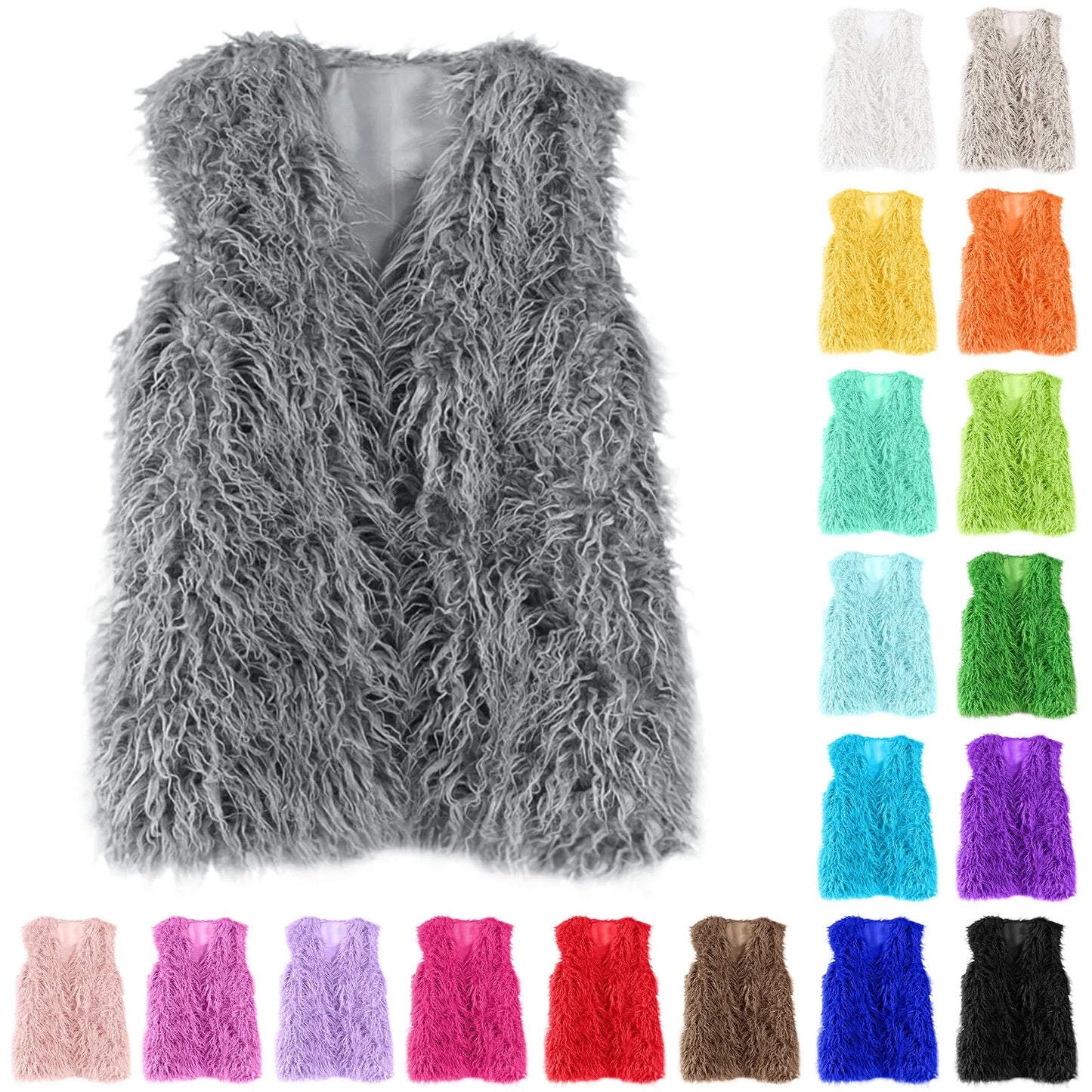 Vest Jacket Women Multicolored Faux Fur Warm Plush Coats Autumn Winter Furry Outwear Sleeveless Waistcoat Open Front Cardigan