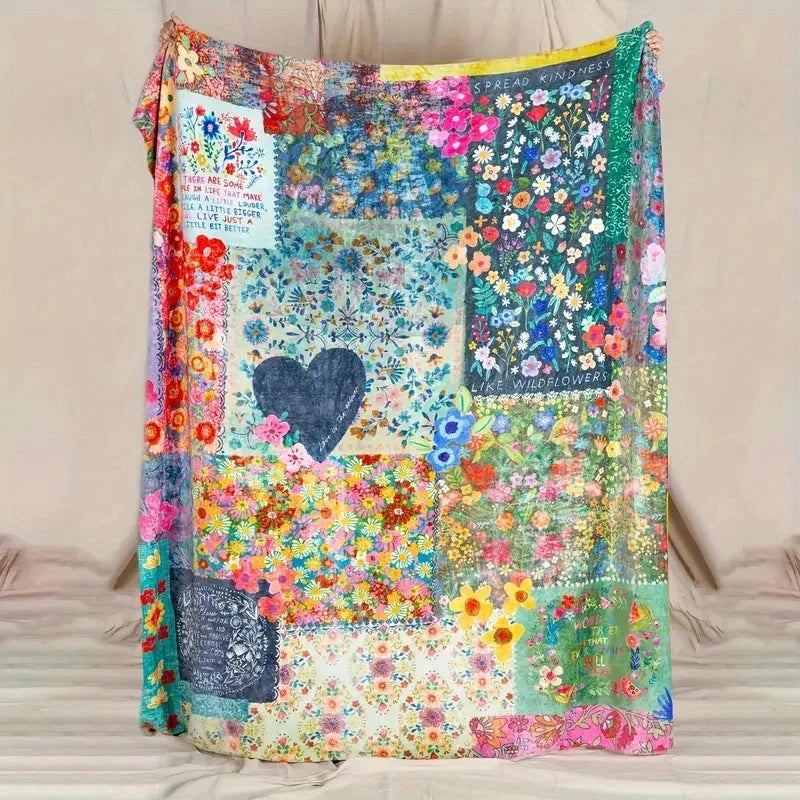 Heart Flannel Blanket Love Print - Soft Cozy Plush Throw for Bed Sofa Travel Camping Car Couch - All Seasons Blanket