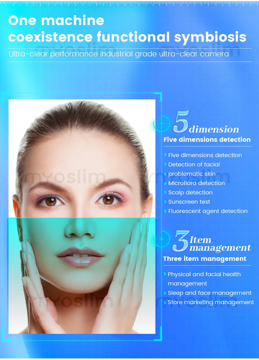 Professional 3D Facial Skin Analyzer Scanner with Dermatoscope and Face Mirror for Skin Face Diagnostics Analysis Machine.