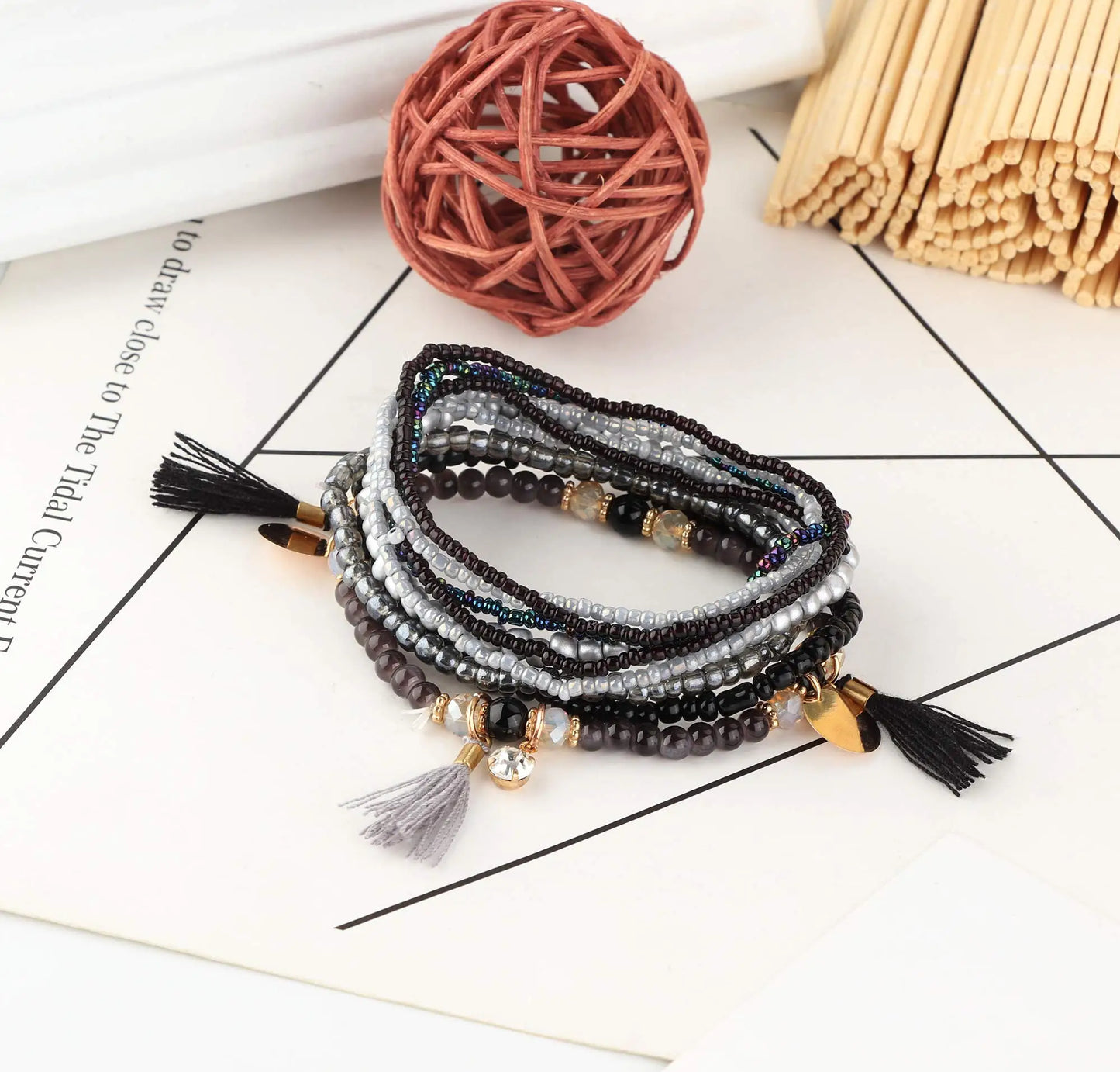 6Sets Boho Bead Bracelets Set Stackable Bracelets Comfortable Stretch Bracelets Multicolor Bohemian Charm Bracelet for Women Men