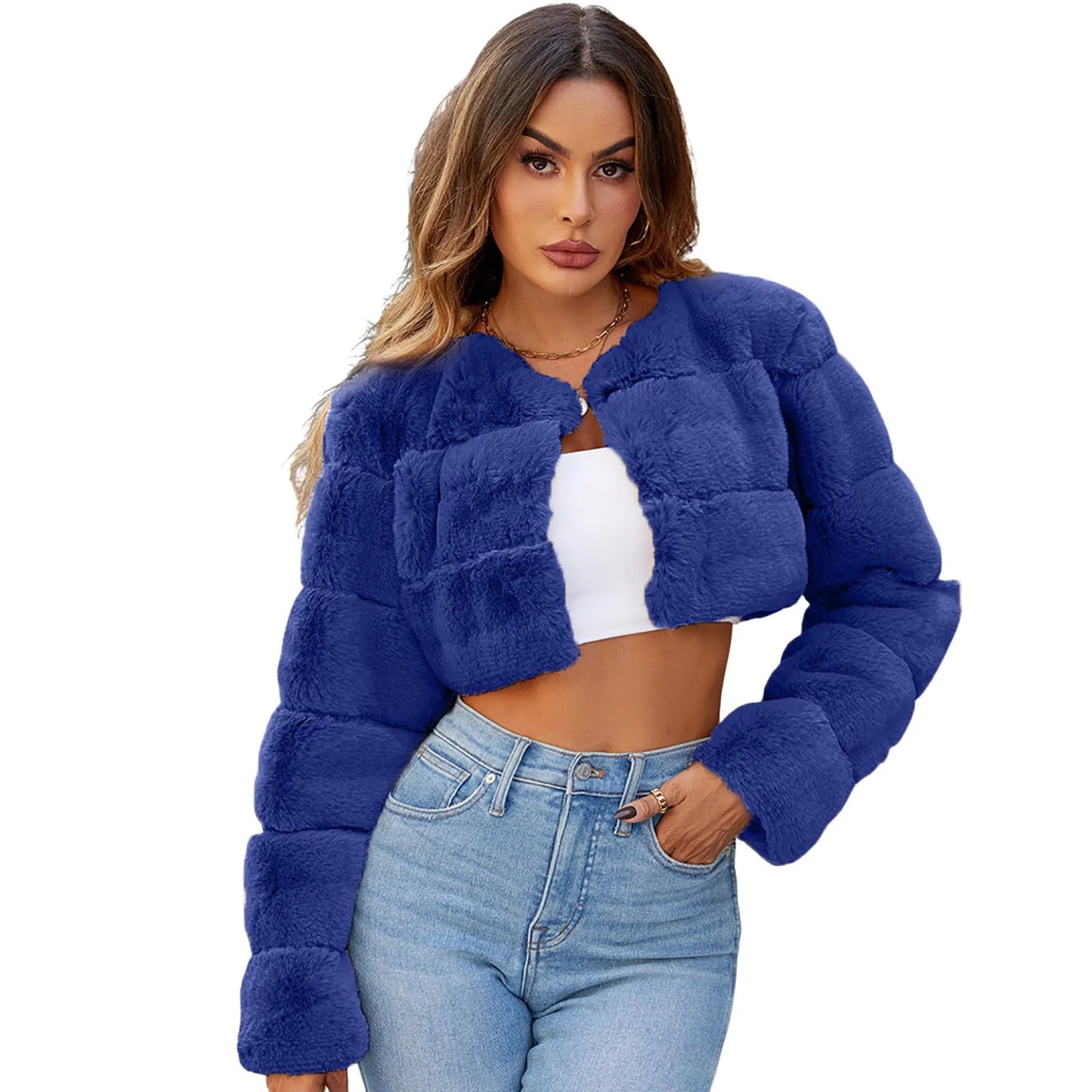 Faux Coat Cropped Jacket Fuzzy Fleece Jacket For Women V Neck Sweater Fashion Winter Warm Long Button Up Cardigans For Women