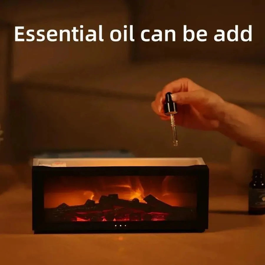 USB-powered fireplace humidifier, aromatherapy diffuser, with remote timer, and automatic shut-off when water runs low