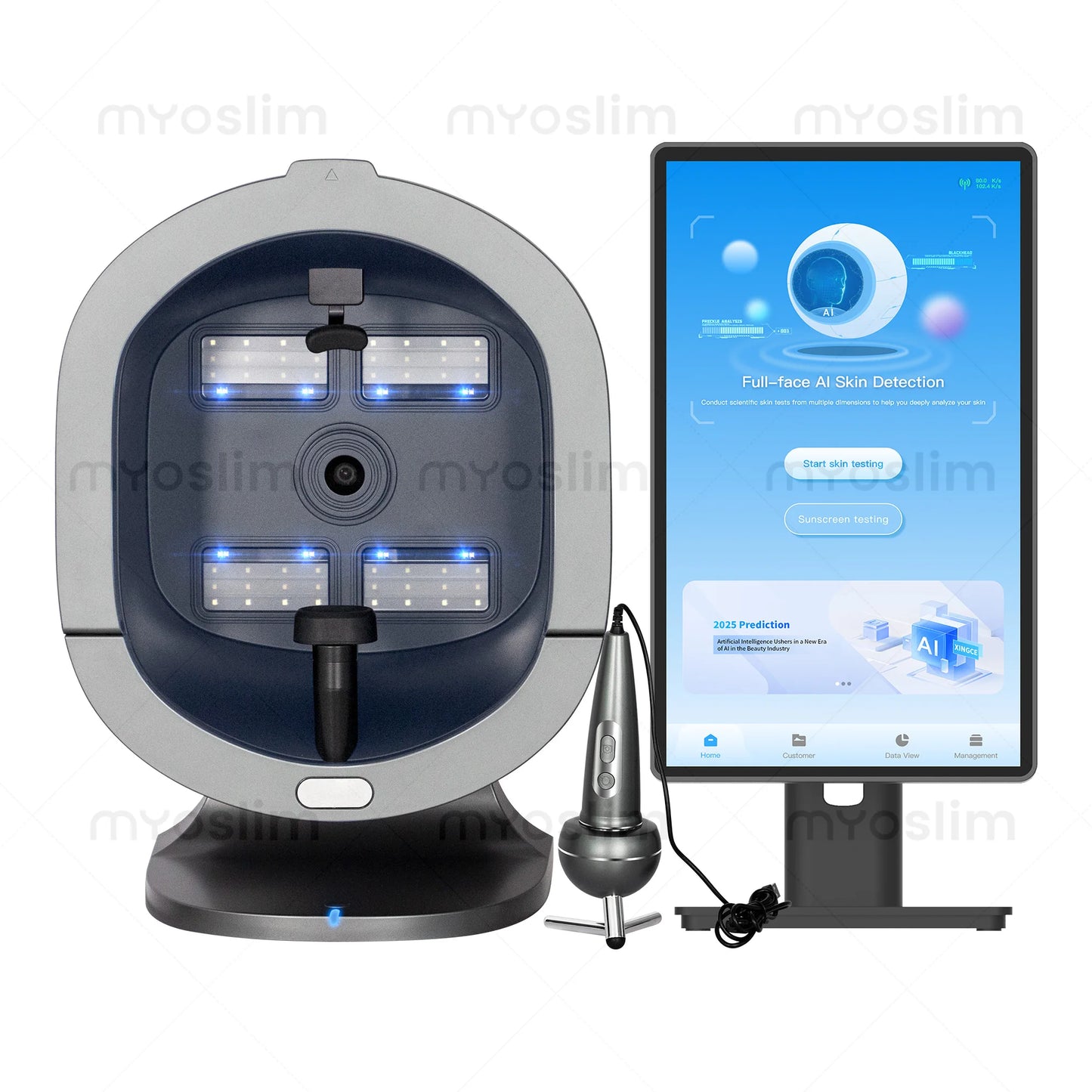 Professional 3D Facial Skin Analyzer Scanner with Dermatoscope and Face Mirror for Skin Face Diagnostics Analysis Machine.