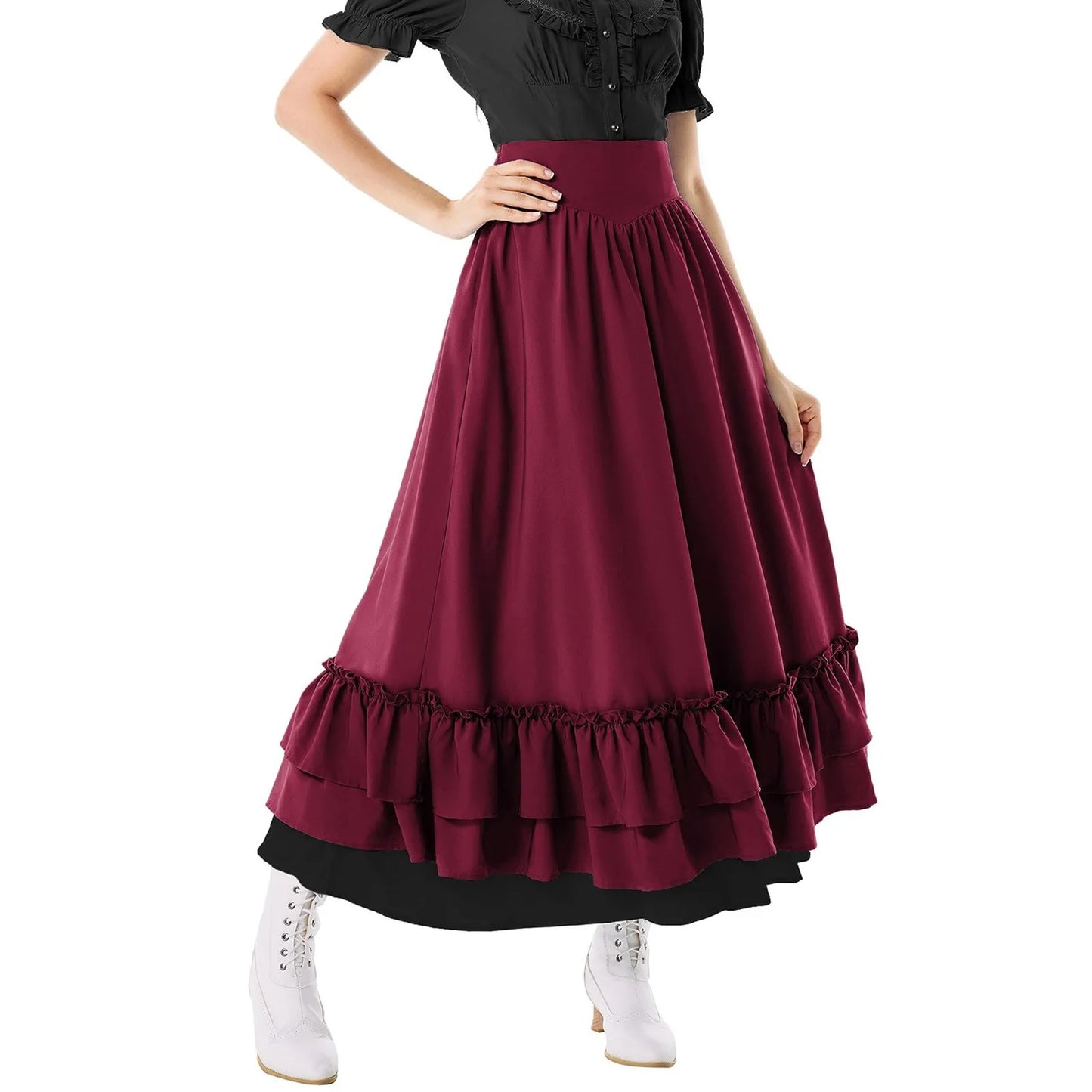 High Waist Layered Ruffle Maxi Skirt for Women Retro Medieval Skirts Women's Party A Line Long Skirt Renaissance Irregular Falda