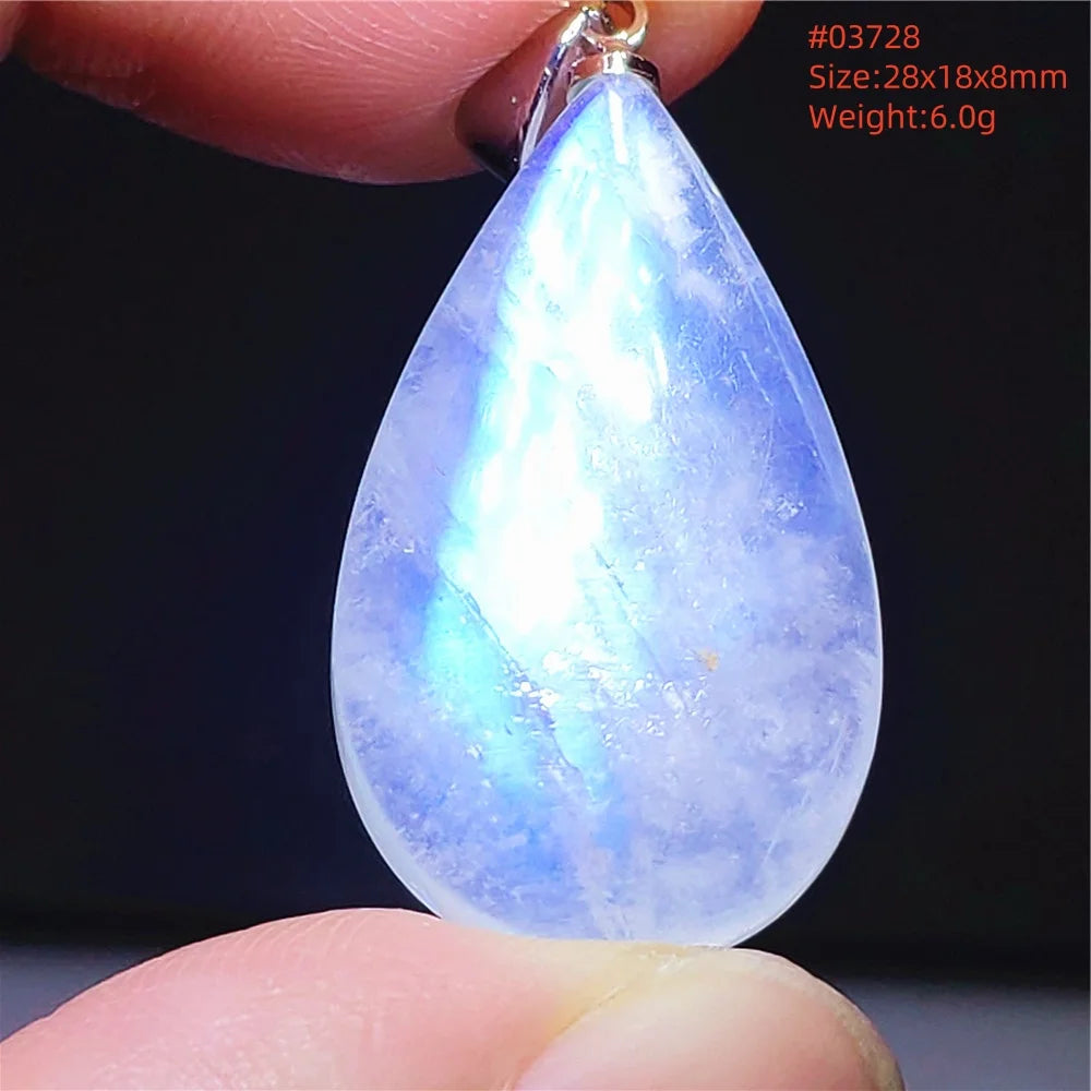 Natural Moonstone Blue Light Pendant Oval Beads Women Men Necklace 925 Silver Moonstone Pendant AAAAAA