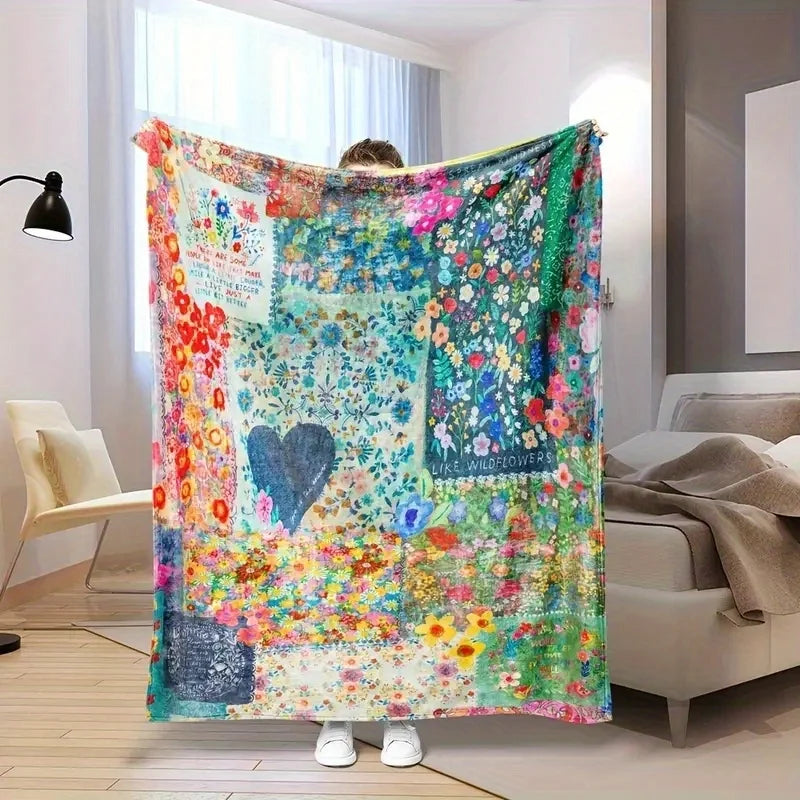 Heart Flannel Blanket Love Print - Soft Cozy Plush Throw for Bed Sofa Travel Camping Car Couch - All Seasons Blanket