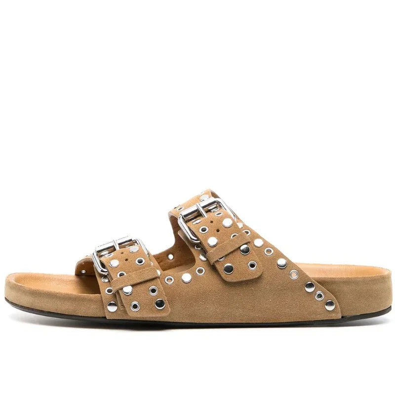 Sandals Woman Summer 2024 Beach Open Toe Slippers Flat Shoes Sandals Unisex Buckle Rivet Decoration Slip On Roman Big Size 43