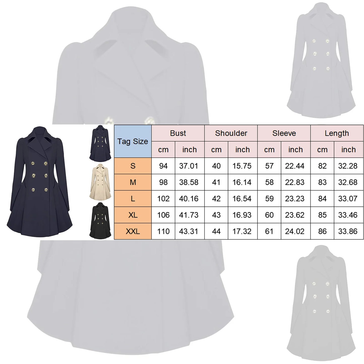 Elegant Trench Coat For Women Lapel Double Breasted Thick A Line Windbreaker Jacket With Pockets Temperament Office Lady Blazer