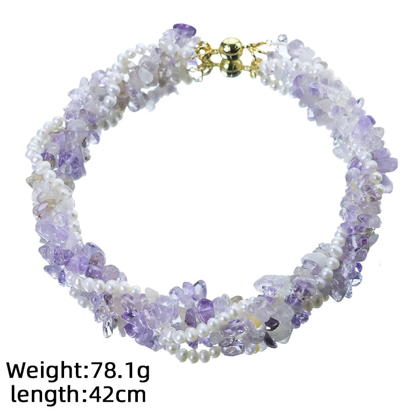 Three-layer White Amethyst Natural Pearl Necklace Luxurious Design High-quality Necklace Banquet Wedding Women's Jewelry GN0852