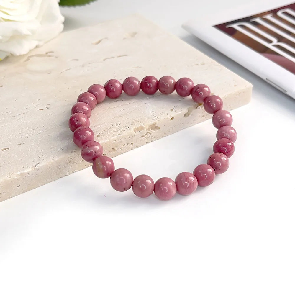 Natural Stone pink zebra Beaded Bracelet 6/8mm Dalmatian Jasper Rhodochrosite Agate Bracelet Gemstone Beads Bracelet
