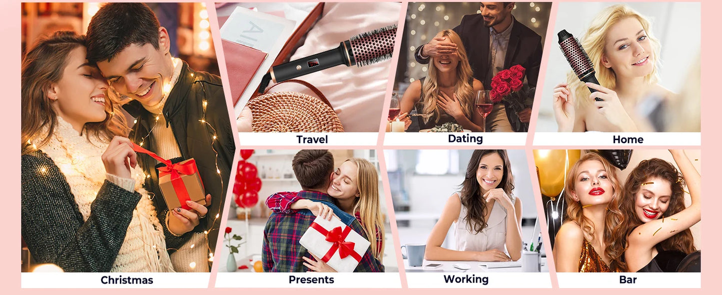 Thermal Brush Ionic Heated Round Brush, Hot Hair Curling Iron with 10 Temp Settings, 30s Fast Heated for All Hair Types, Black