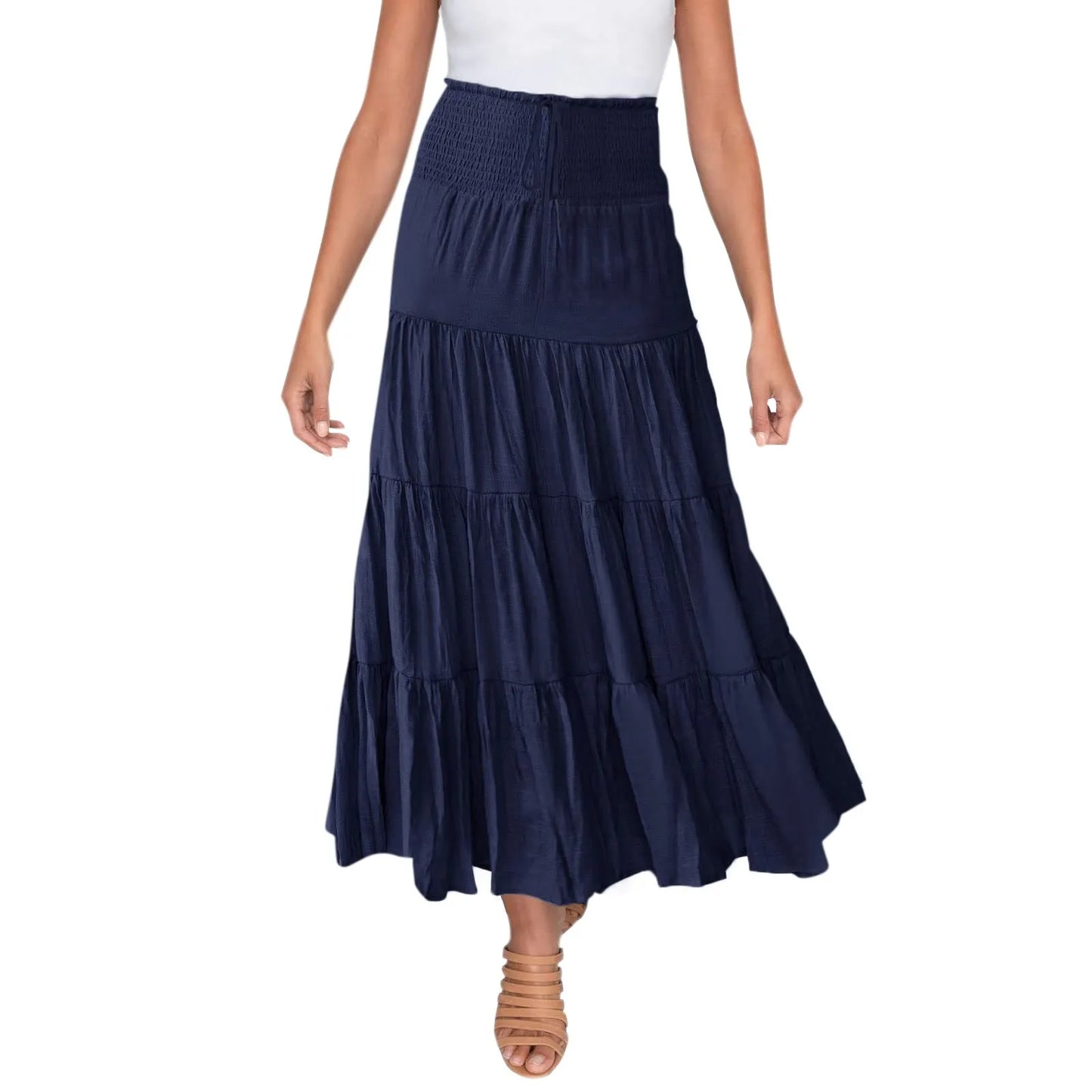 High Waist Boho Women Maxi Skirts Elegant Beach Casual Vestido Summer Solid Harajuku Large Swing A Line Long Skirt Ruffles Jupes