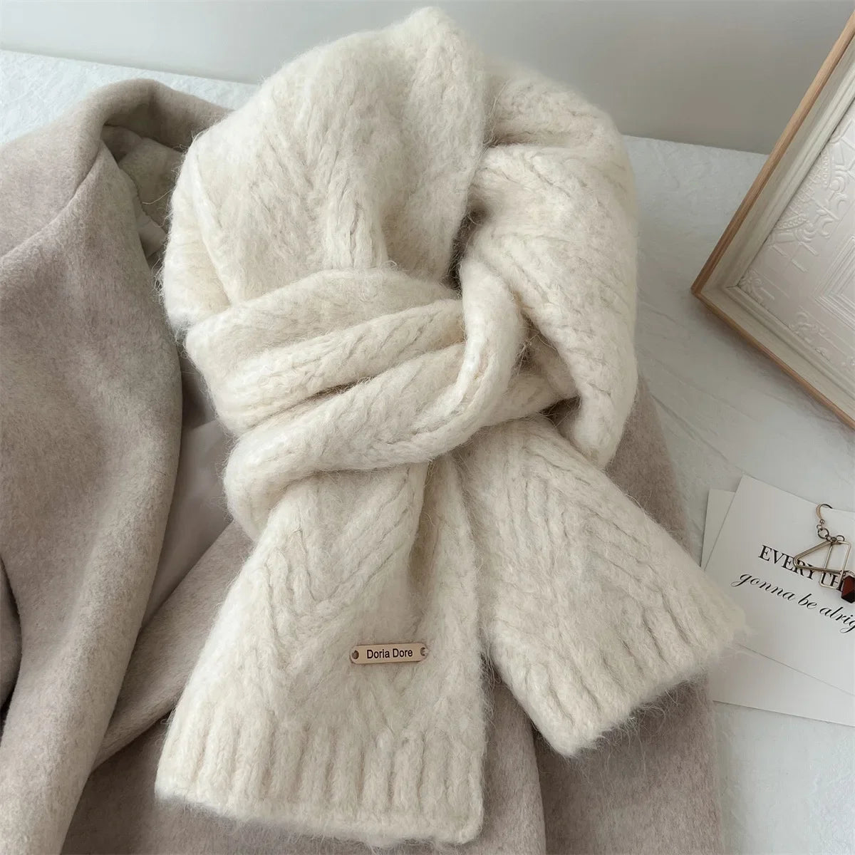 Albaca Alpaca Wool Scarf Women's Winter 2024 New High-End Feelknit Wool-Blend Korean Trendy Student Use Warm Scarf