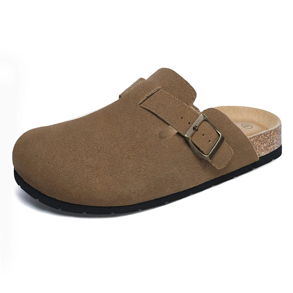 Women's Suede Clogs Shoes Adjustable Buckle Slip Casual Fashion Footbed Home Clog Falt Slippers New 2024