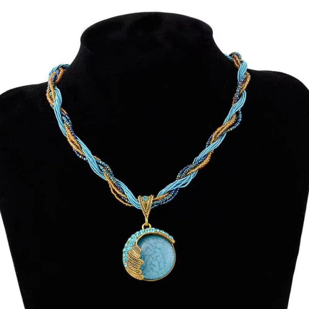 3 Pcs Bohemian Necklace for Women Turquoise Jewelry Necklace Statement Beaded Vintage Jewelry Rhinestone Long Necklace for