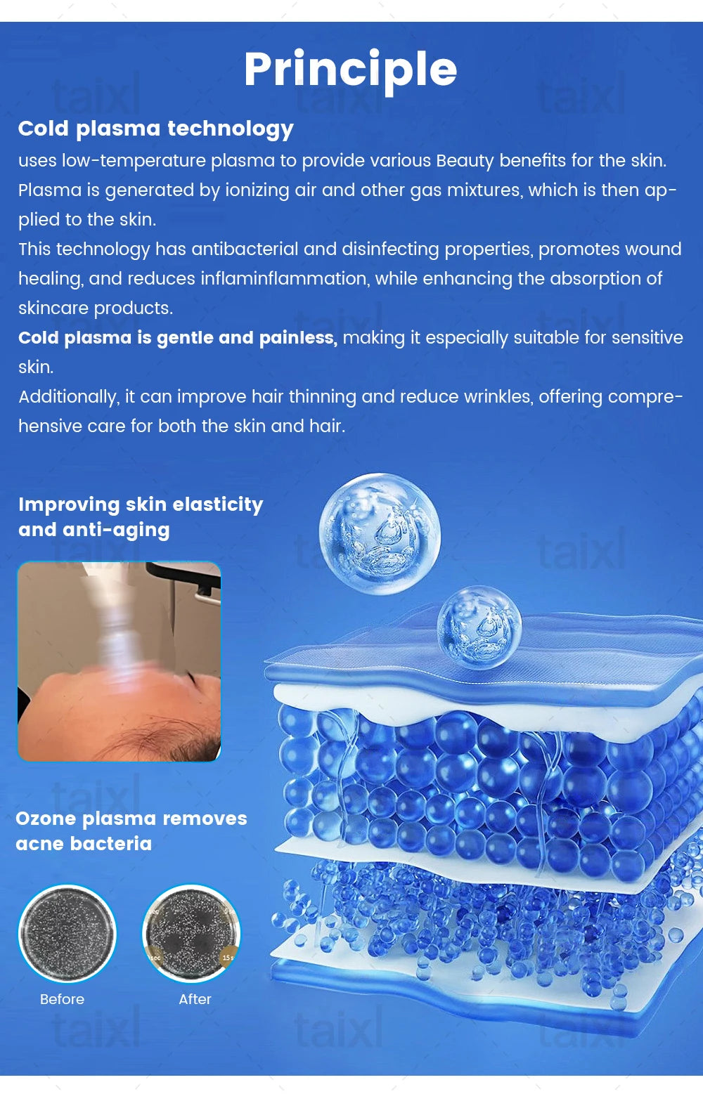 8-in-1 Cold Hot Plasma Machine Diamond Stamp Ozone Plasma Machine Skin Rejuvenation Anti-Aging Facial Care Beauty Equipment