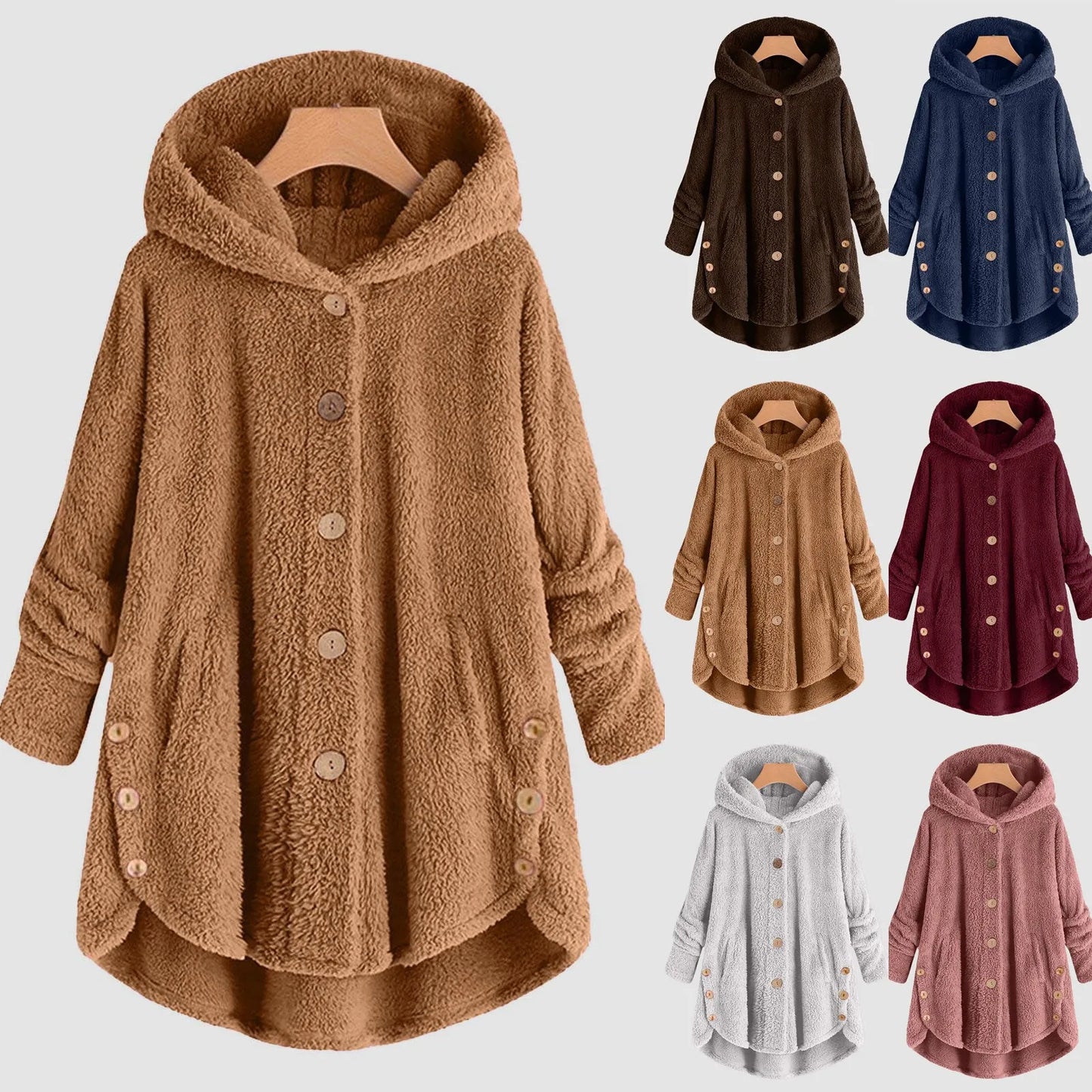 Plus Size 5XL Solid Coat for Women Warm Teddy Bear Plush Coat Wool Jacket Female Hooded Jacket Autumn Winter Women's Coat Casaco