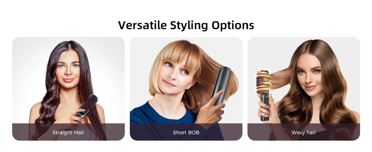 Cordless Hair Straightener Portable Brush 30s Fast Heating 10000mAh Rechargeable 300 Million Negative Ions Straightening Comb