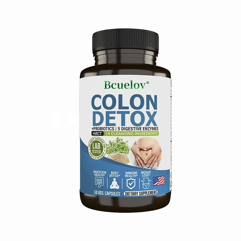 Colon Cleanser and Detox for Digestive Support - with Probiotic, Psyllium Husk Powder for Gut Health, Metabolism, 120 Capsules