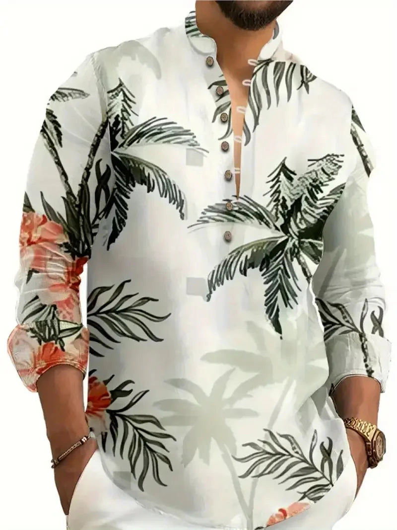 Men's Hawaiian Shirt Beachfront Holiday Palm 3D Printed Casual Shirt Long Sleeve Button Beach Shirt Comfort Shirt