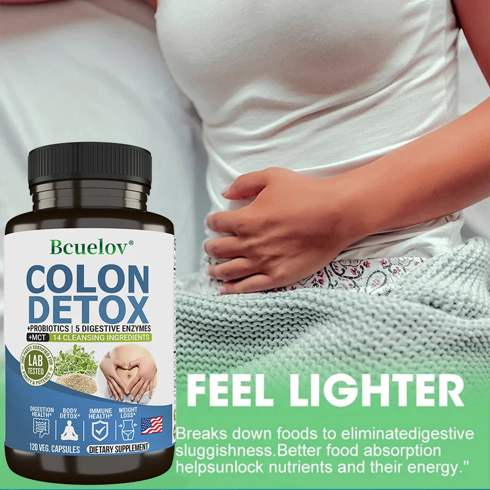 Colon Cleanser and Detox for Digestive Support - with Probiotic, Psyllium Husk Powder for Gut Health, Metabolism, 120 Capsules