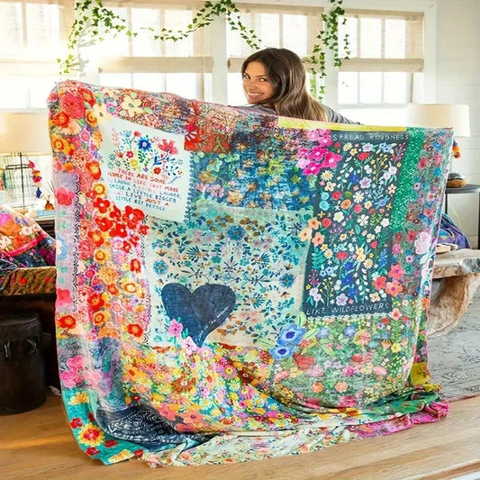 Heart Flannel Blanket Love Print - Soft Cozy Plush Throw for Bed Sofa Travel Camping Car Couch - All Seasons Blanket