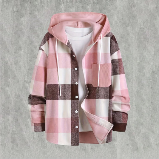 Men's Hooded Jacket Lightweight Drawstring Regular Fit Long Sleeved Buttoned Plaid Pocket Shirt Jacket Solid Color Linen Shirt