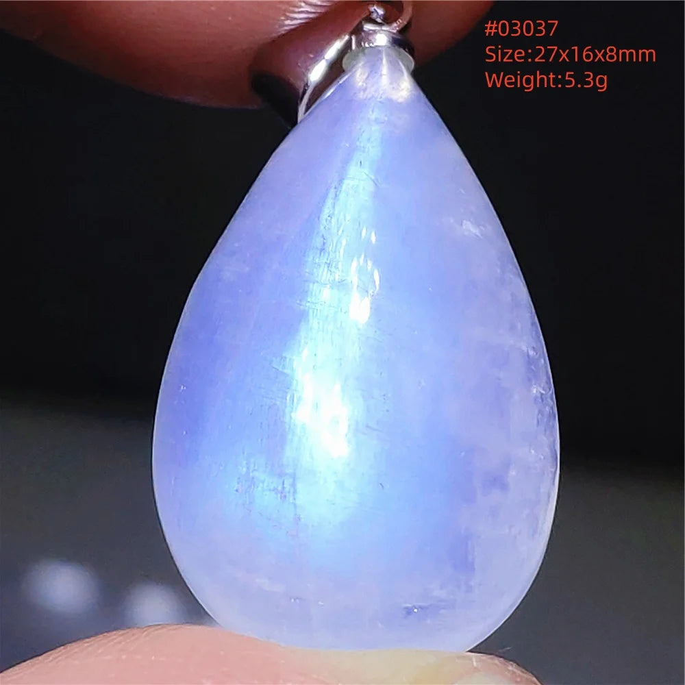 Natural Moonstone Blue Light Pendant Oval Beads Women Men Necklace 925 Silver Moonstone Pendant AAAAAA