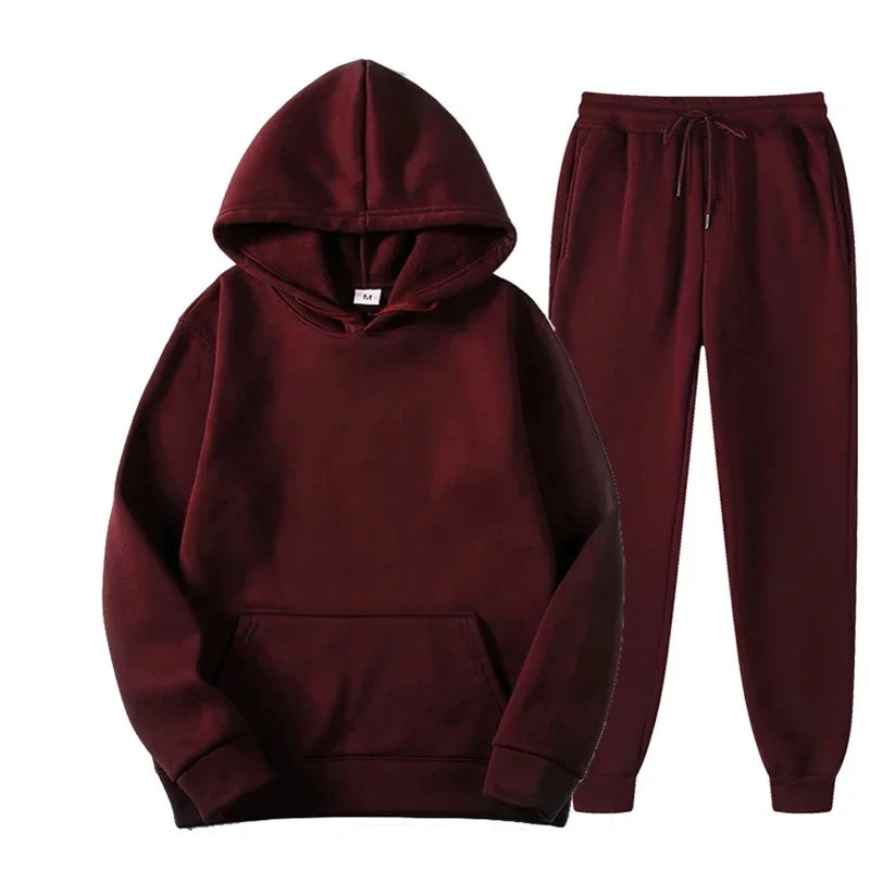 Men's Autumn and Winter New Solid Color Hoodie+pants Two-piece Set Fashionable Casual Sports Set Size S-3XLWomen's Tracksuit