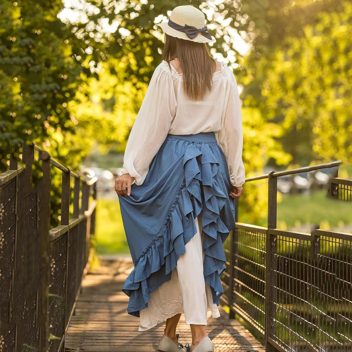High Waist Layered Ruffle Maxi Skirt for Women Retro Medieval Skirts Women's Party A Line Long Skirt Renaissance Irregular Falda