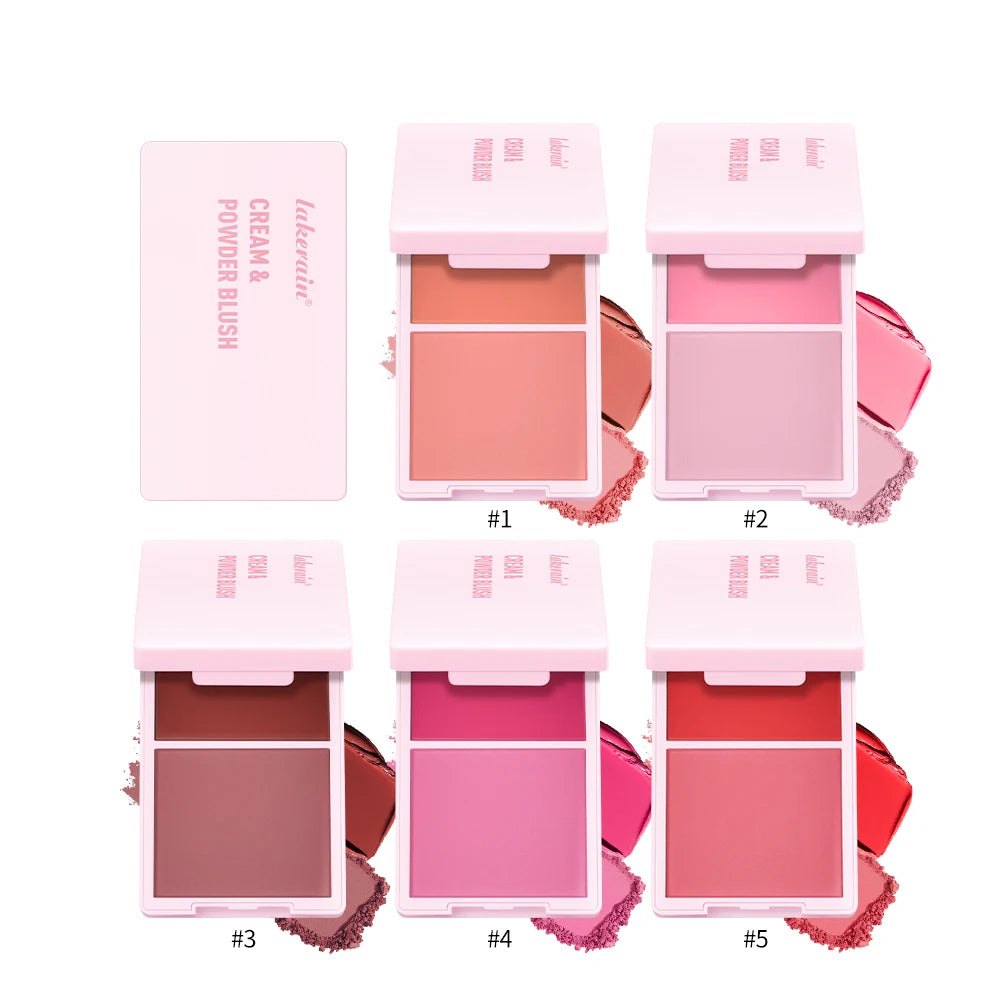Waterproof Cream & Powder Blush 5Colors Matte Dewy Rosy Blush Makeup Pan Long-lasting Wearing High Natural  Blush Cosmtics