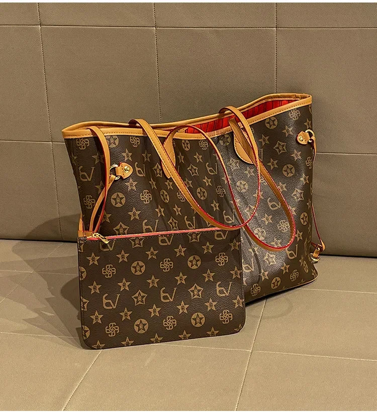 Fashion Printed Large Capacity Tote Bag 2026 New Women's Trendy Versatile Commuter Shoulder Bag Coffee Beige Free Shipping