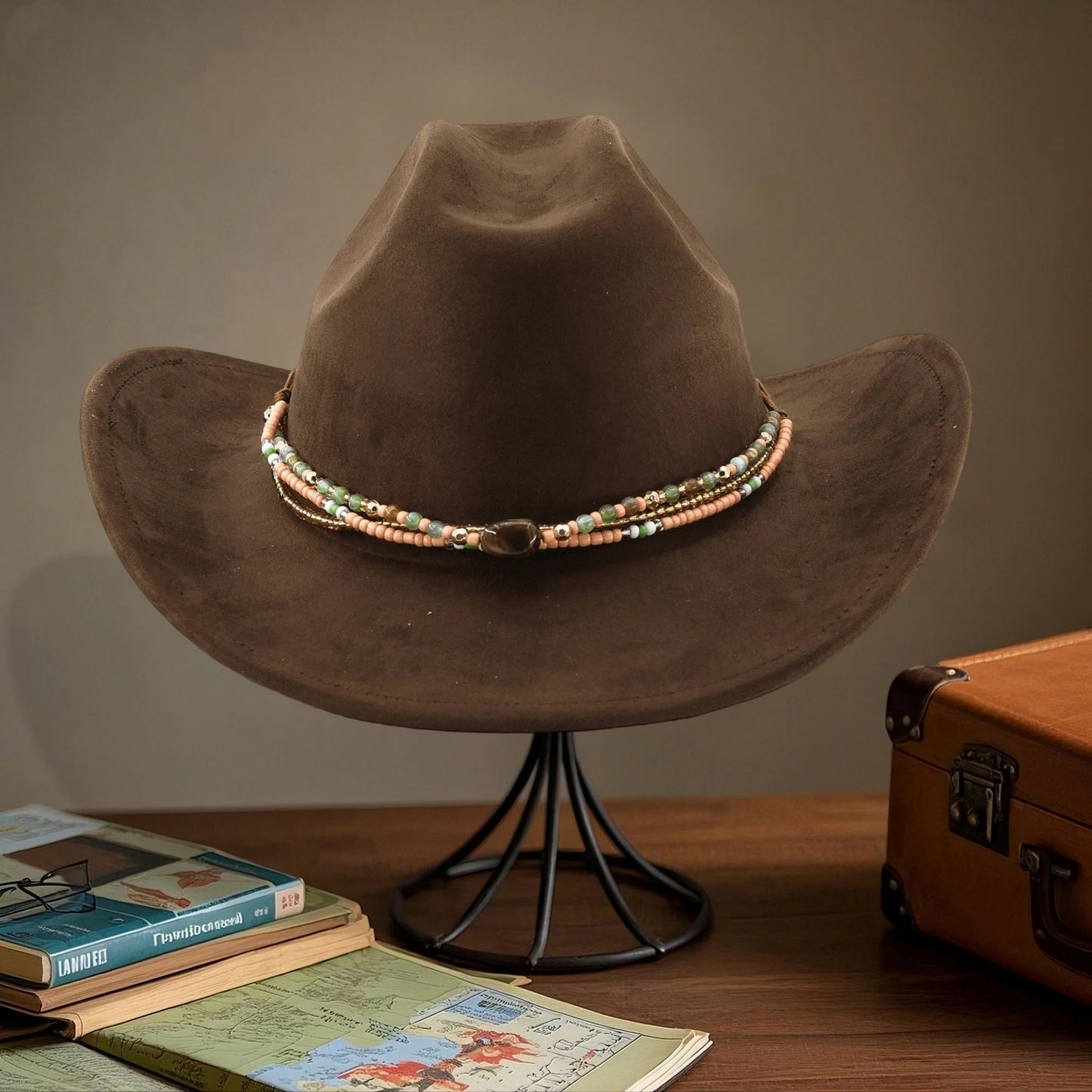 Chic Boho Fedora Hat with Embellished Band Vintage Wide Brim Panama Hat for Casual Outings Festive Events