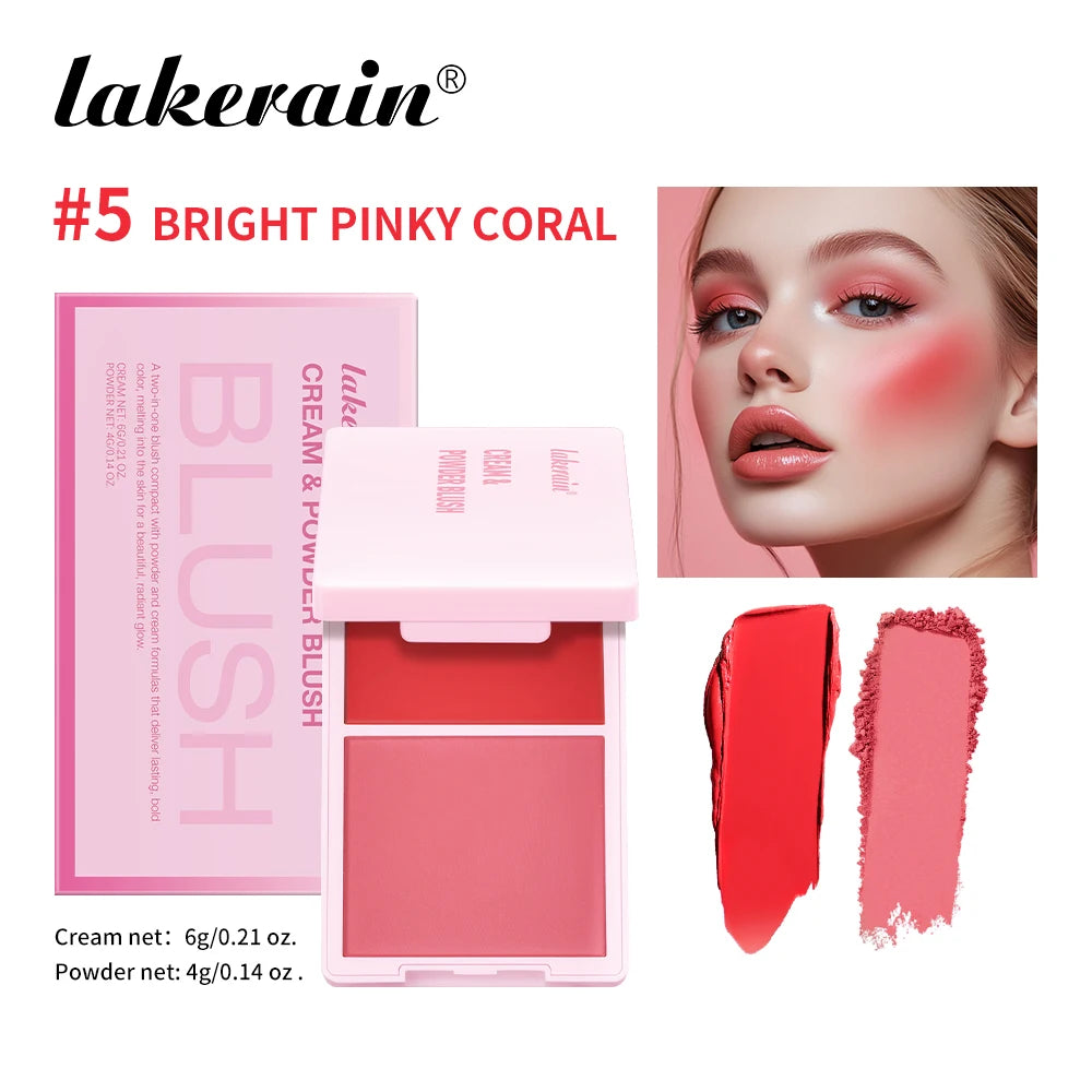 Waterproof Cream & Powder Blush 5Colors Matte Dewy Rosy Blush Makeup Pan Long-lasting Wearing High Natural  Blush Cosmtics