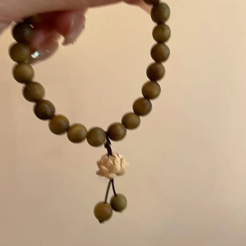 Chinese Style Retro Green Bamboo Joint Beaded Bracelet For Women's Fashion Simple Charm Alloy Leaf Bracelet Jewelry Gift